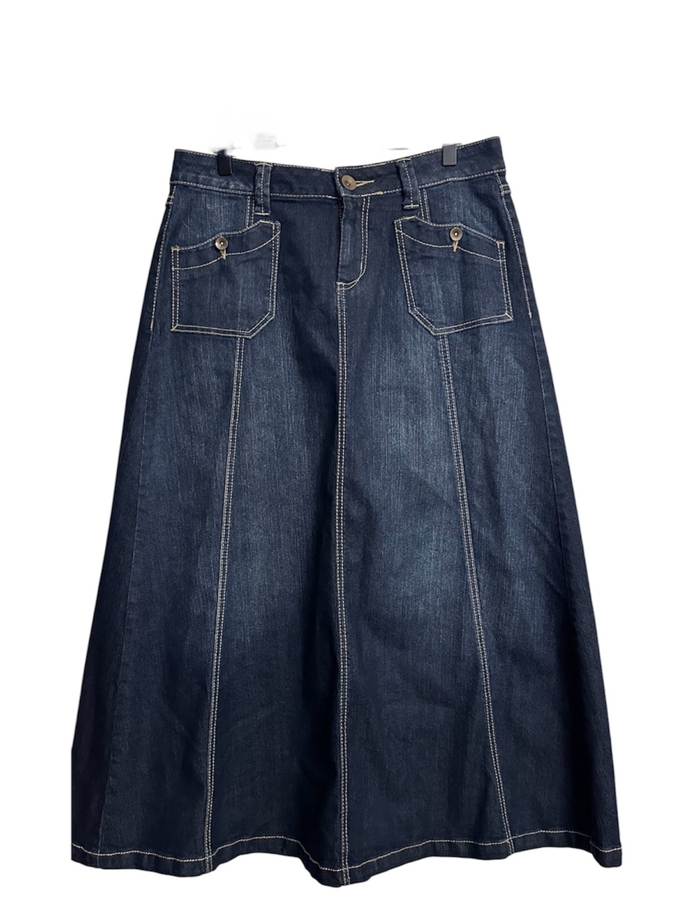 Fashion Bug Women’s Denim A Line Maxi Skirt Size 12 Blue Pockets Western